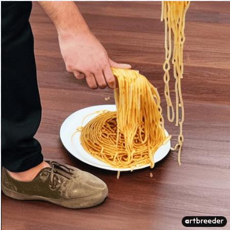 AI generator Art Breeder image of 'A king spilling spaghetti on his feet'