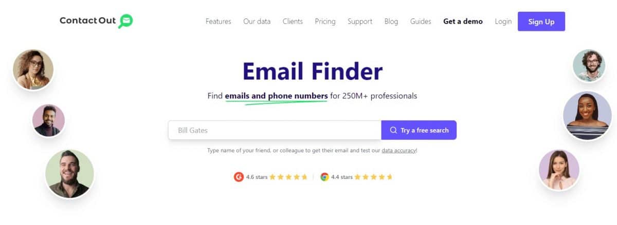 The ContactOut Email Finder website lets users try out the features for free.