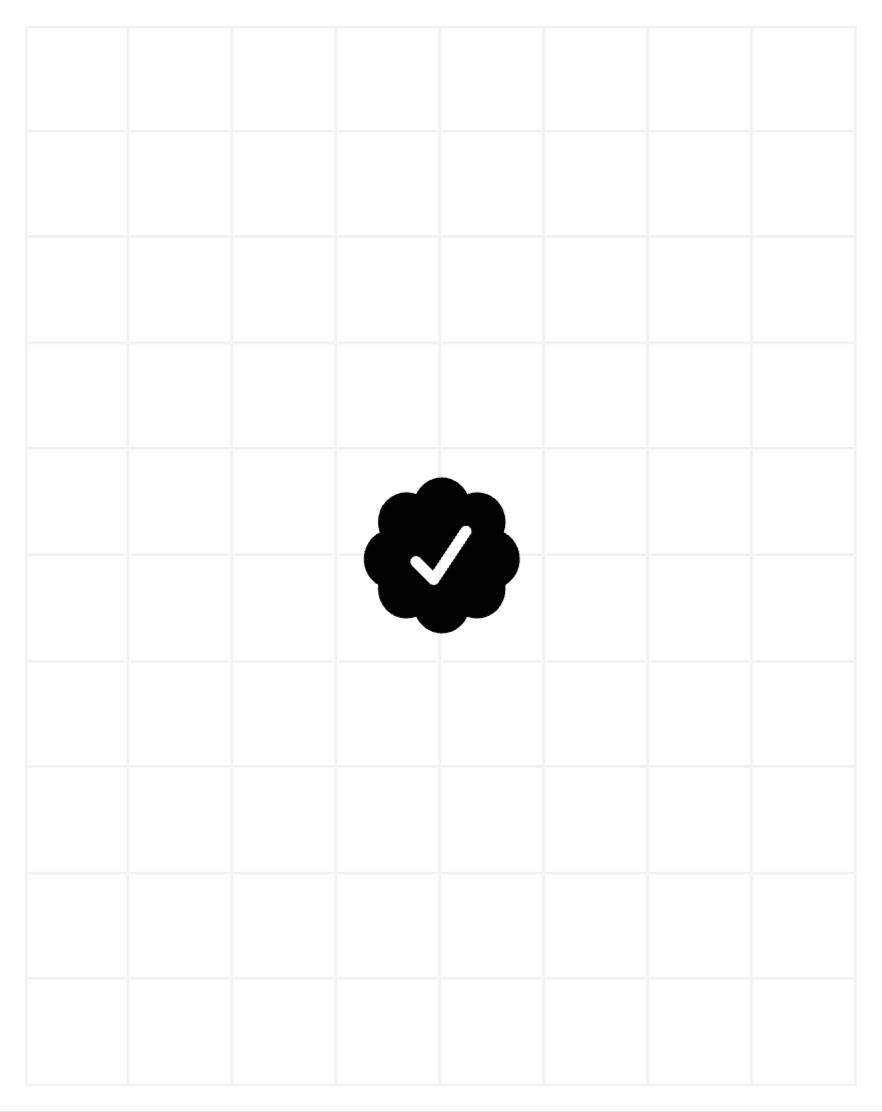 A single black and white "verified" check mark on a white grid background 