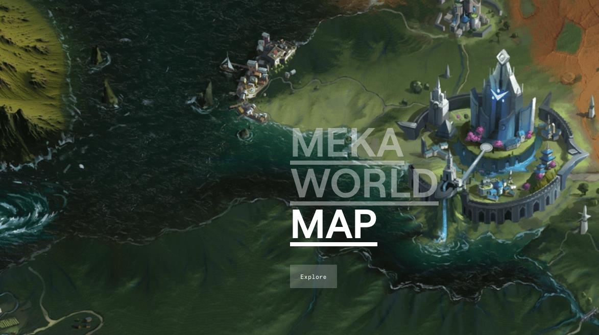 image of a digital world with the worlds 'meka world map' centred