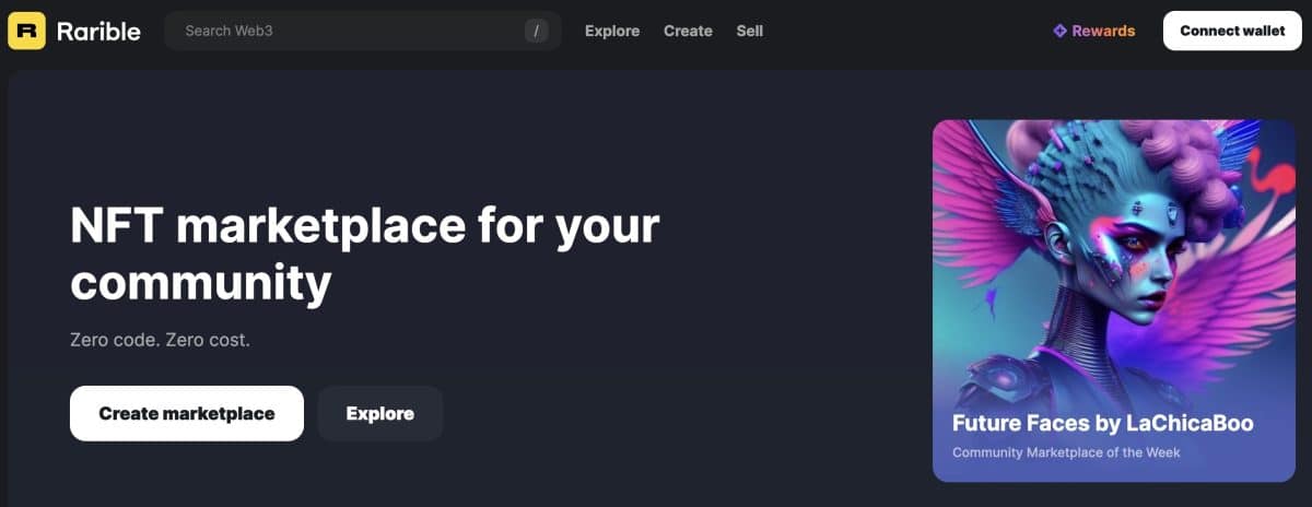 Homepage of Rarible NFT marketplace
