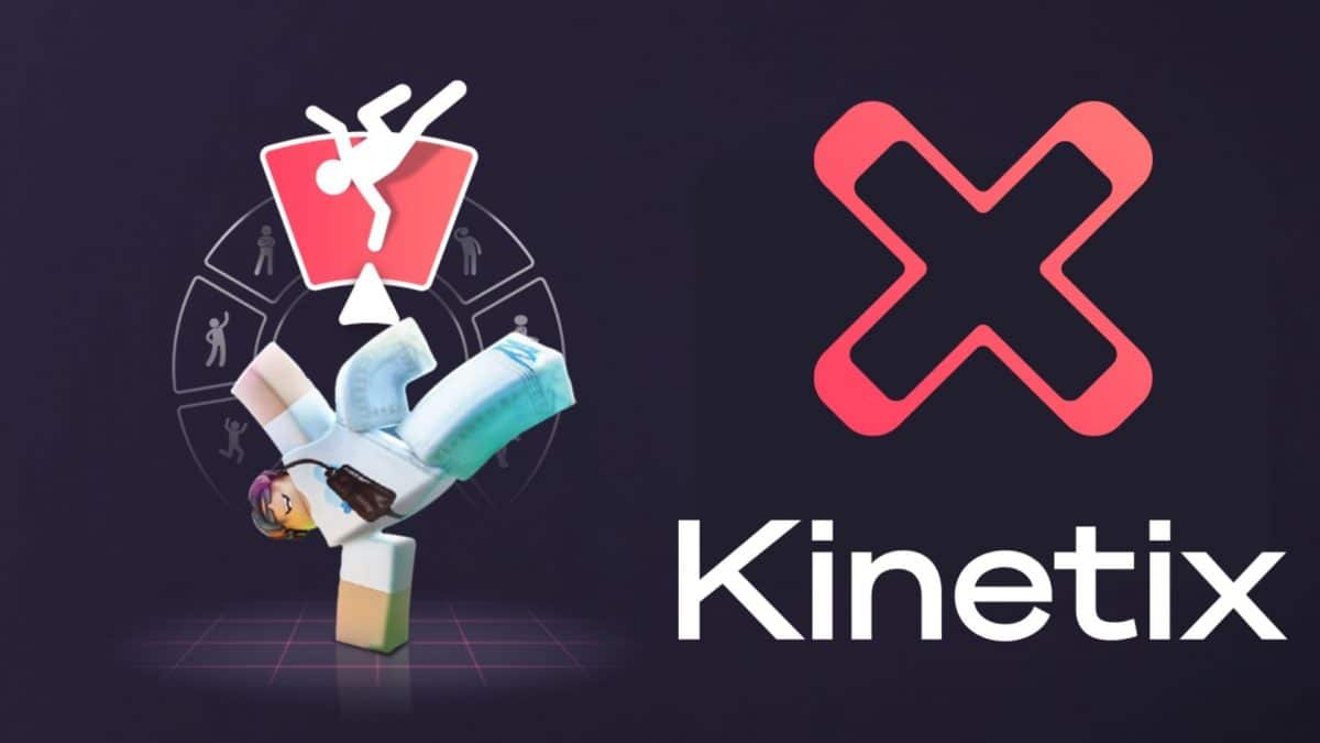 a picture of a character doing a handstand "Emote" alongside the Kinetix logo