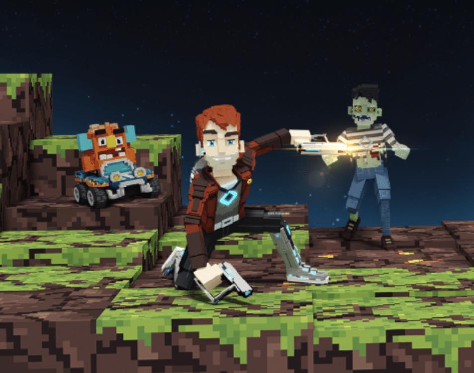 Three characters, including a zombie and Crash Bandicoot, from The Sandbox. The game hosts The Sandbox March Festival.