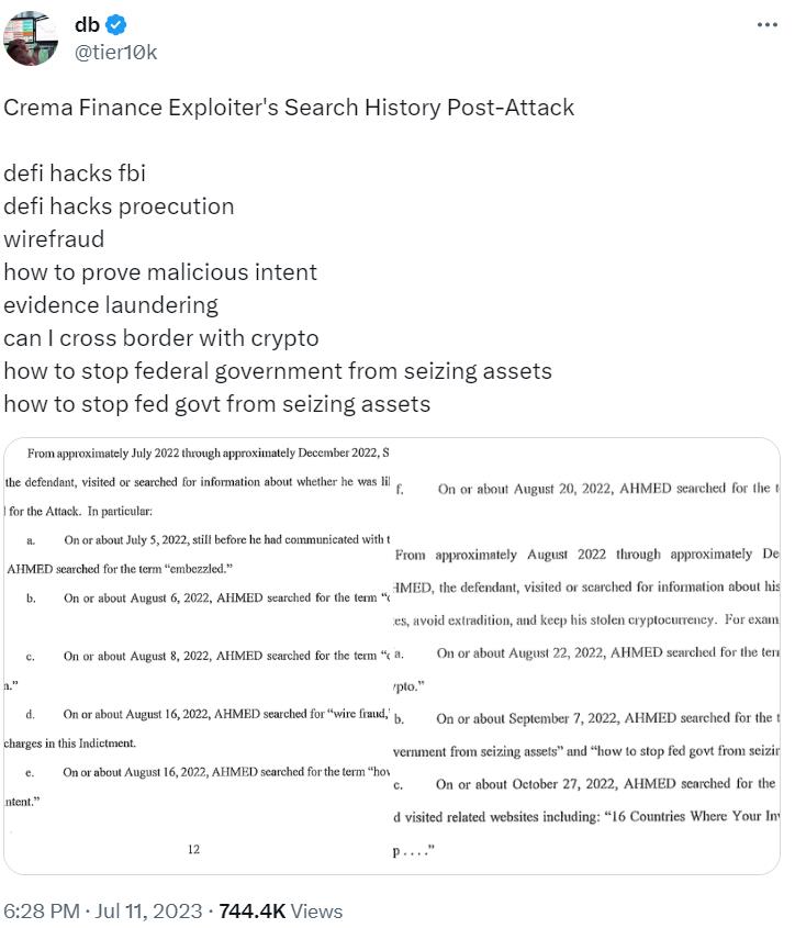 twitter screenshot of a Solana blockchain hacker's history