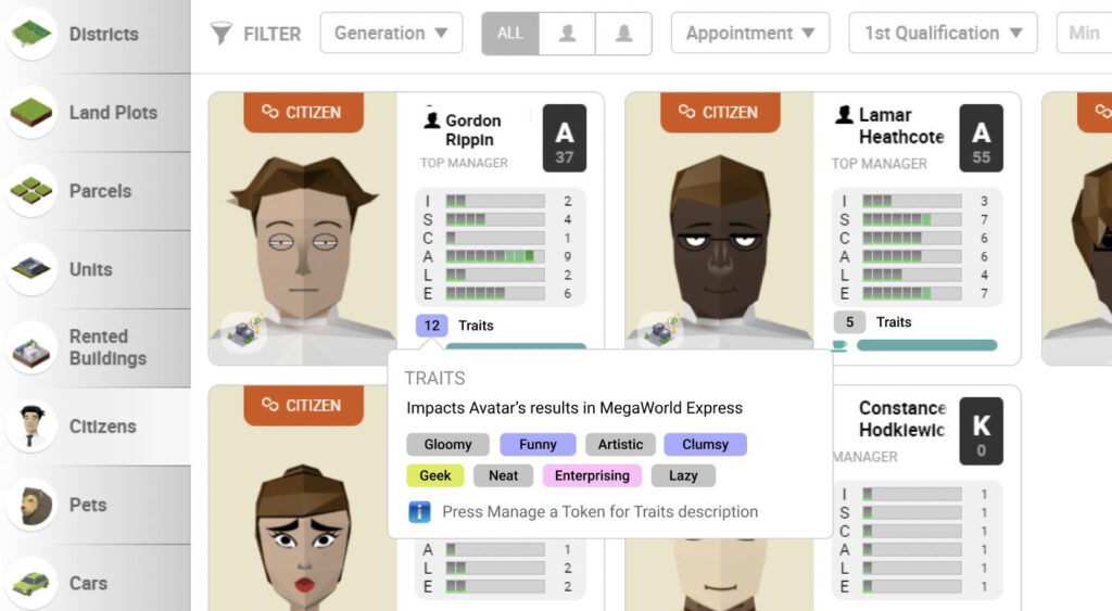 sample Citizen Traits in MegaWorld