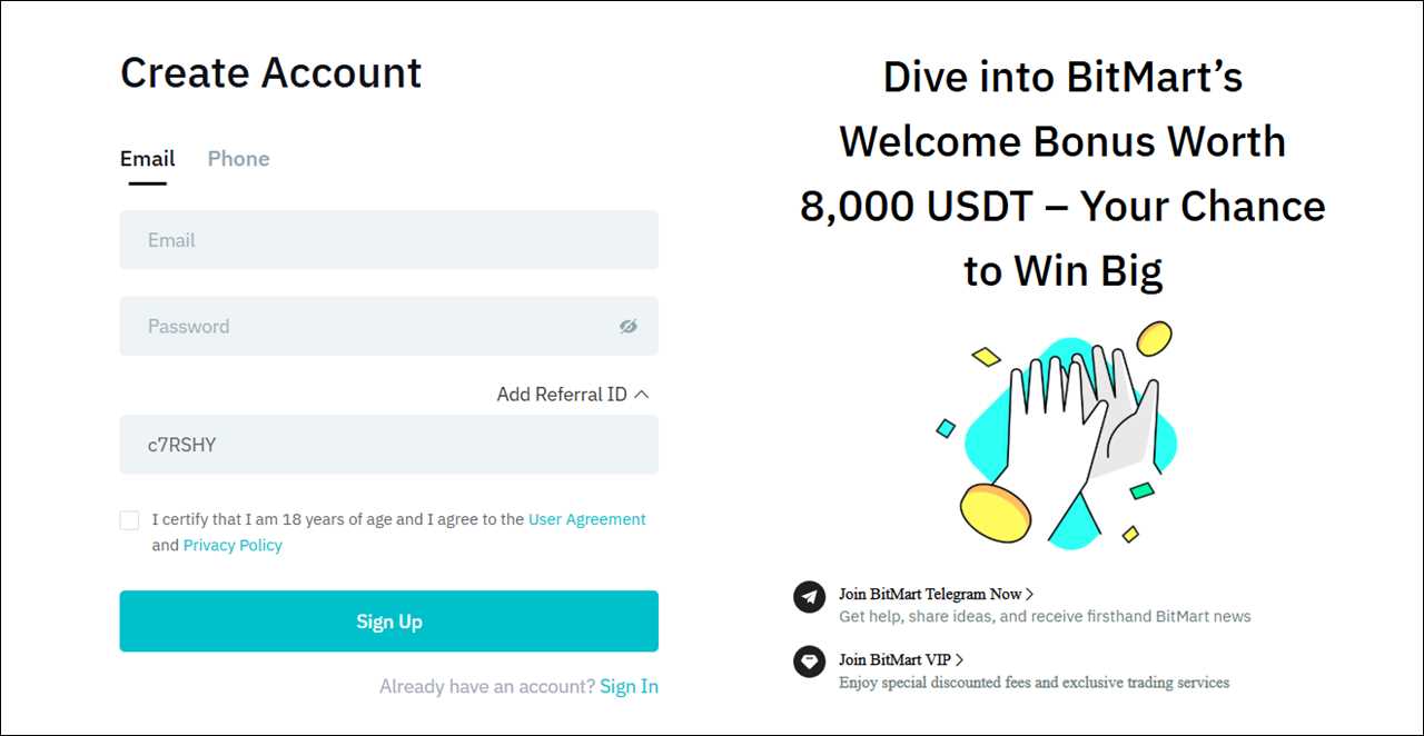 Step 1: Create a BitMart Account