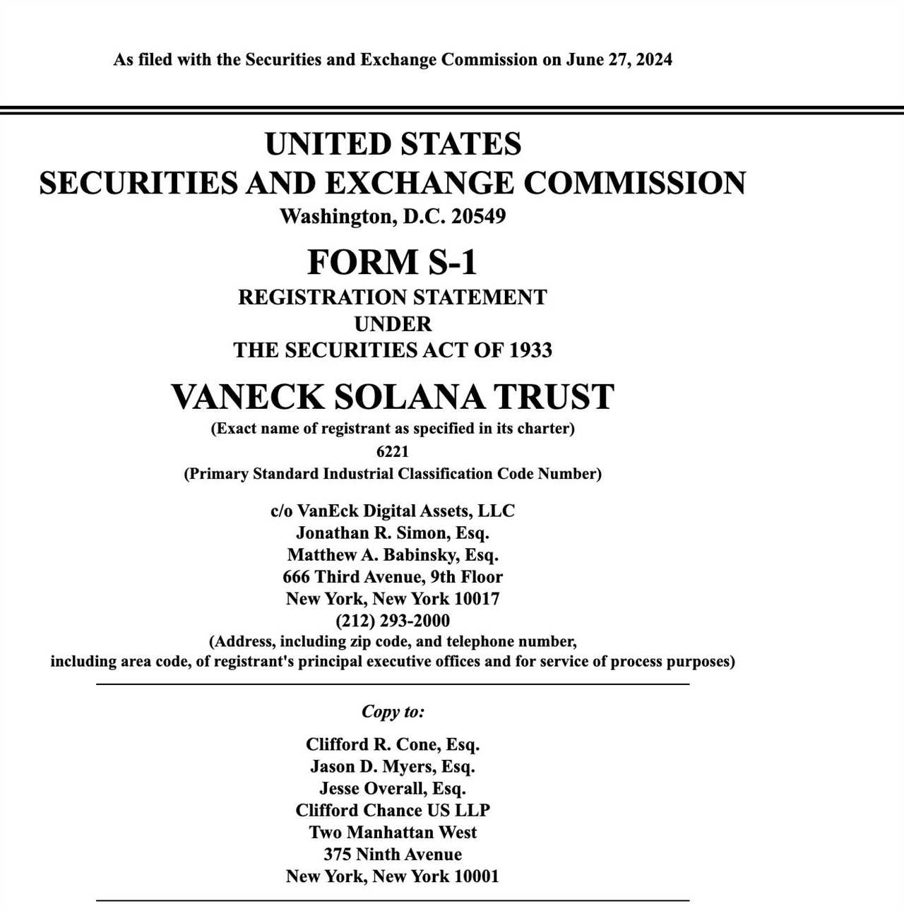 VanEck and the First Filing