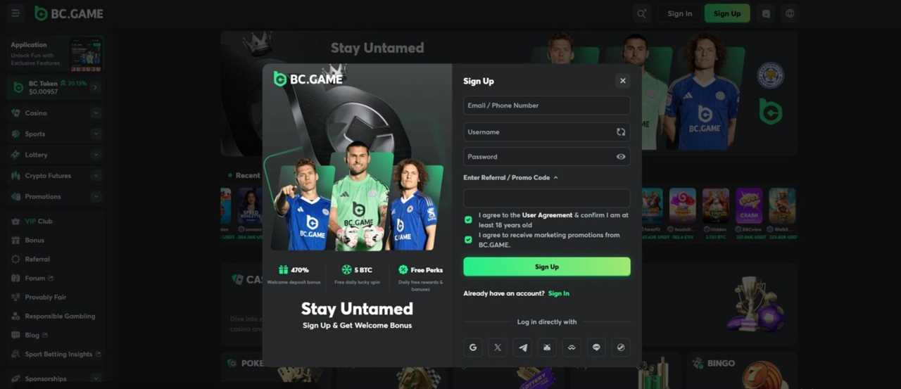 BC.GAME Registration and Login Process in India