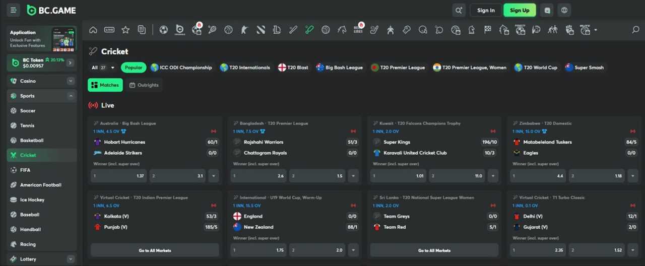 Sports Cricket Betting With BC.GAME India