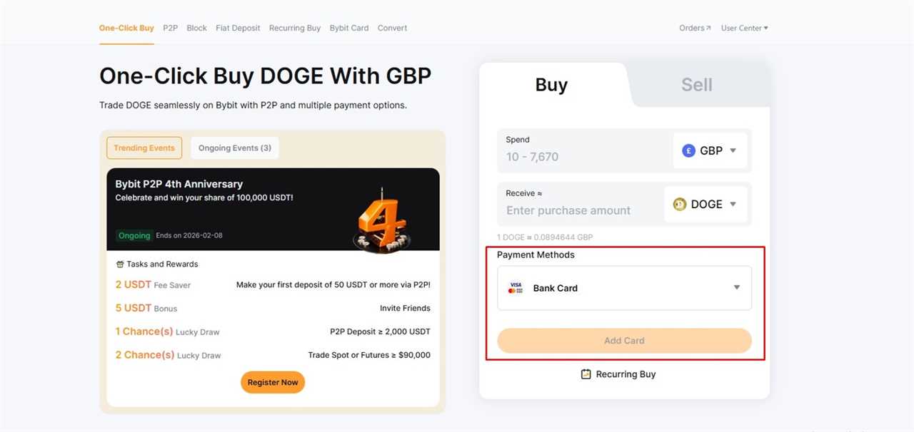 Buy DOGE with Debit/Credit Card