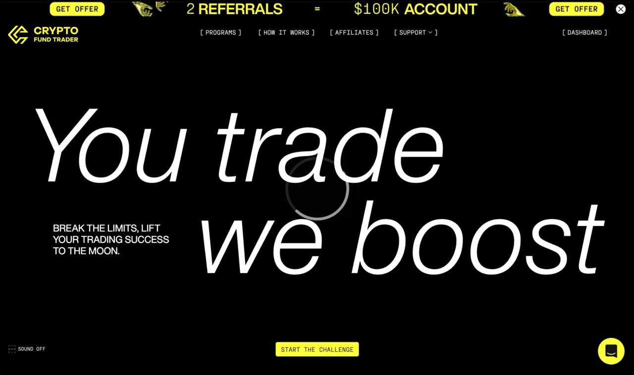 Crypto Fund Trader homepage showing crypto prop trading challenge options.