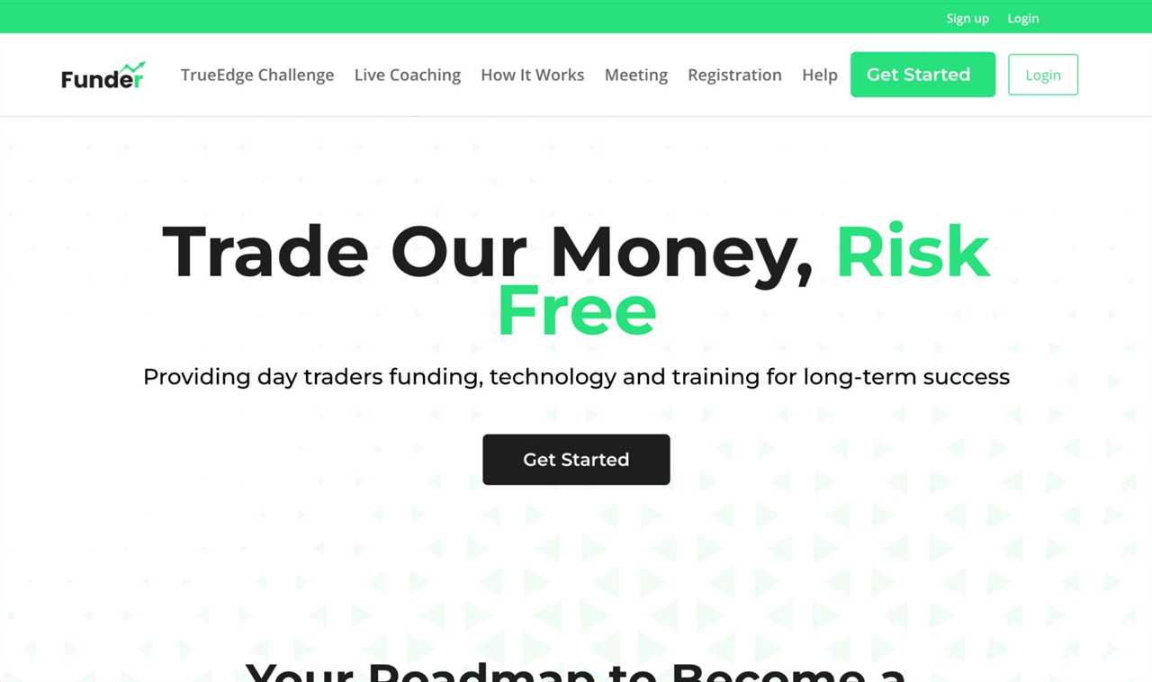 Funder Trading site featuring a crypto-first prop model, tiered challenges, and an account size range from $5,000 to $200,000.