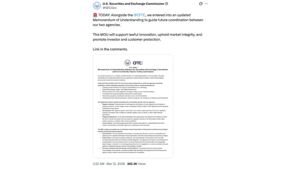 SEC and CFTC sign MOU to coordinate US Crypto Regulation