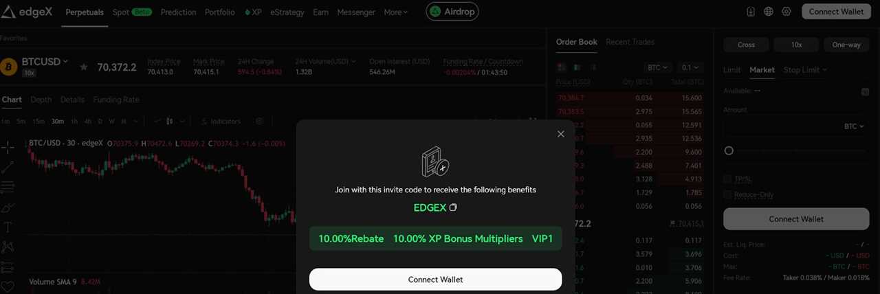 Step 1: Visit EdgeX and Connect Your Wallet