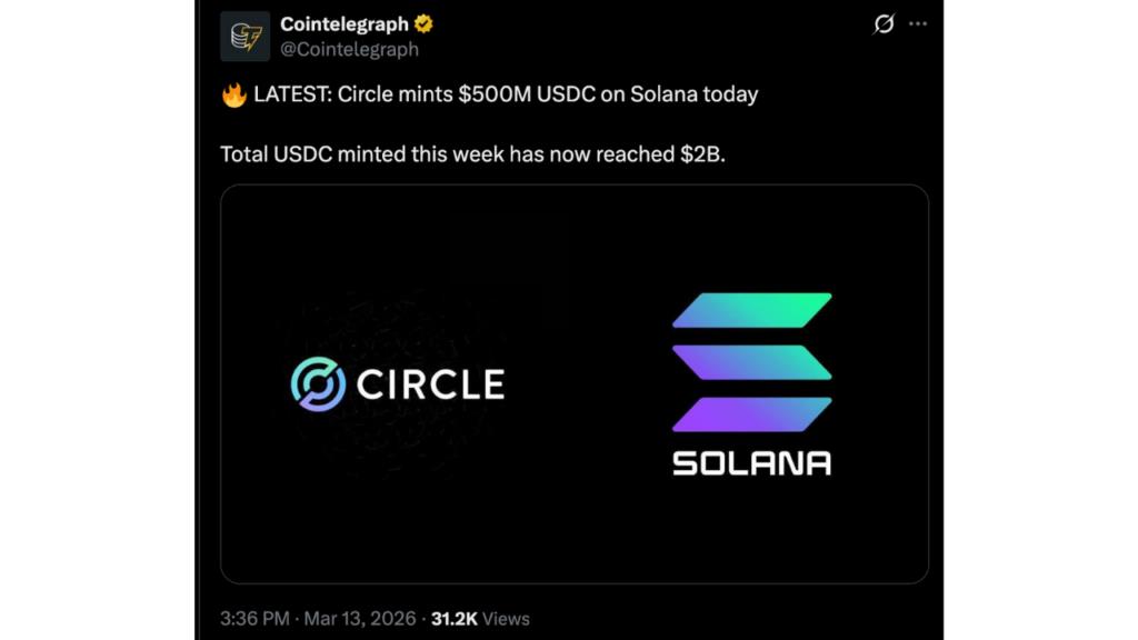 Circle Mints 500 Million USDC on Solana