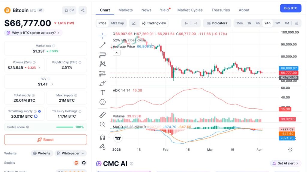 Bitcoin 24H price chart