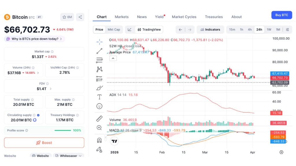 Bitcoin 24H price chart