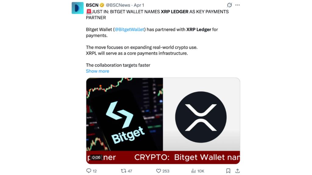 Bitget Wallet names XRP Ledger as key payments partner