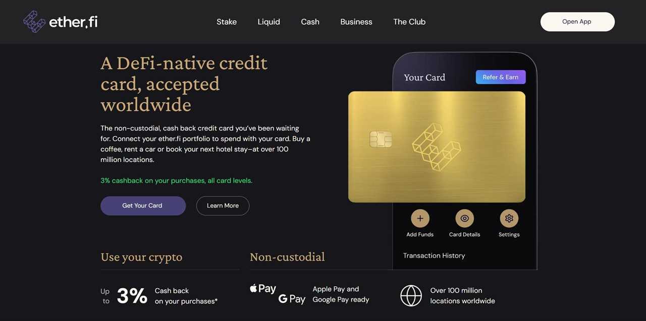 ether.fi Card  - Best for Non-custodial Spending With Yield Backed Crypto
